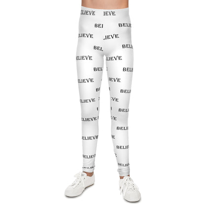 Youth 'BELIEVE' All-Over Print Leggings — Motivational Kids Activewear