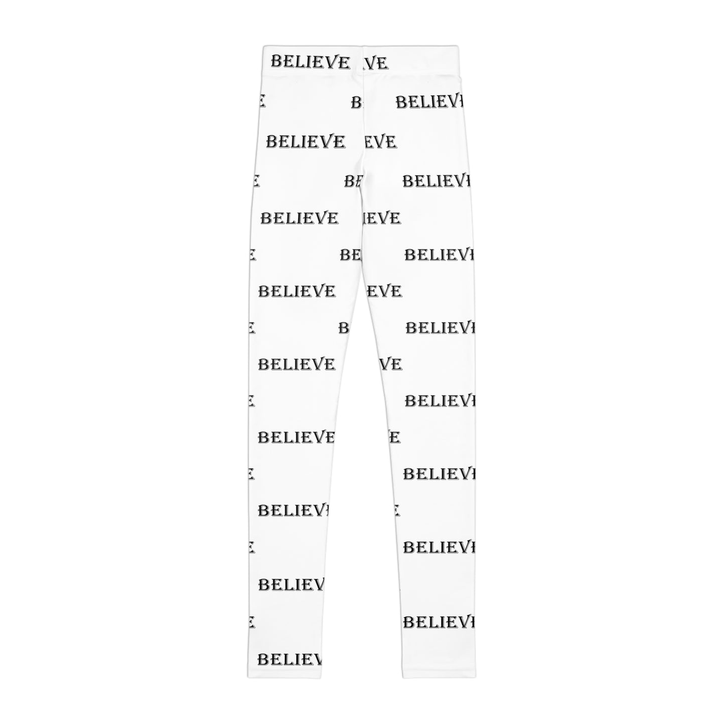 Youth 'BELIEVE' All-Over Print Leggings — Motivational Kids Activewear