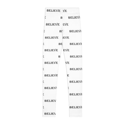 Youth 'BELIEVE' All-Over Print Leggings — Motivational Kids Activewear