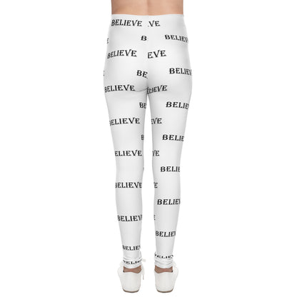 Youth 'BELIEVE' All-Over Print Leggings — Motivational Kids Activewear
