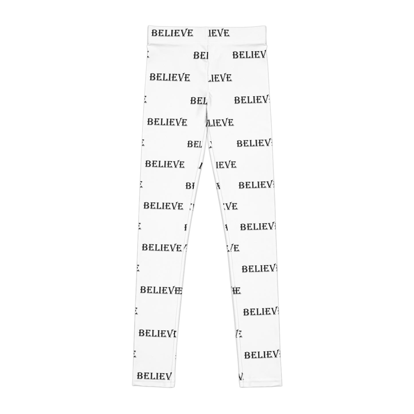 Youth 'BELIEVE' All-Over Print Leggings — Motivational Kids Activewear