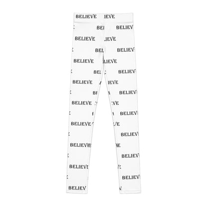 Youth 'BELIEVE' All-Over Print Leggings — Motivational Kids Activewear
